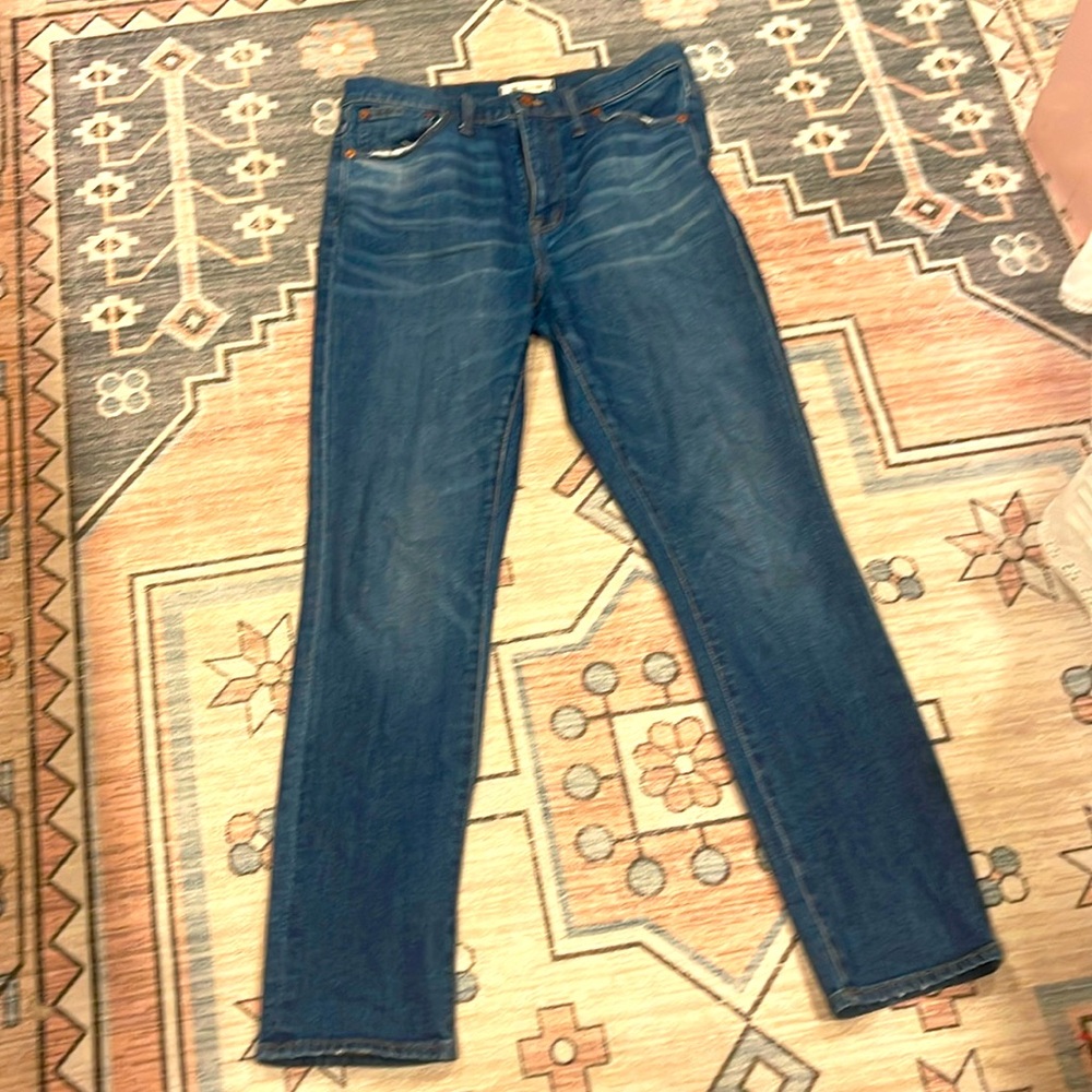 Madewell High Rise Slim Boyjean Jeans Size 28 Distressed Medium Wash 30" Waist
